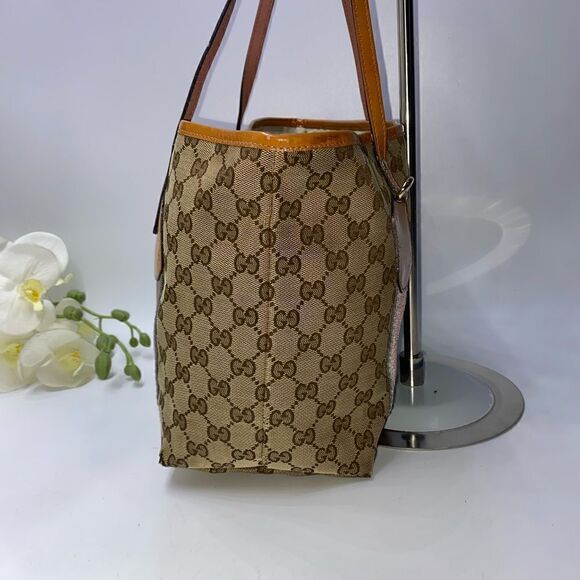 Authentic Gucci GG Logo Canvas Leather Trim Tote - Picture 3 of 15